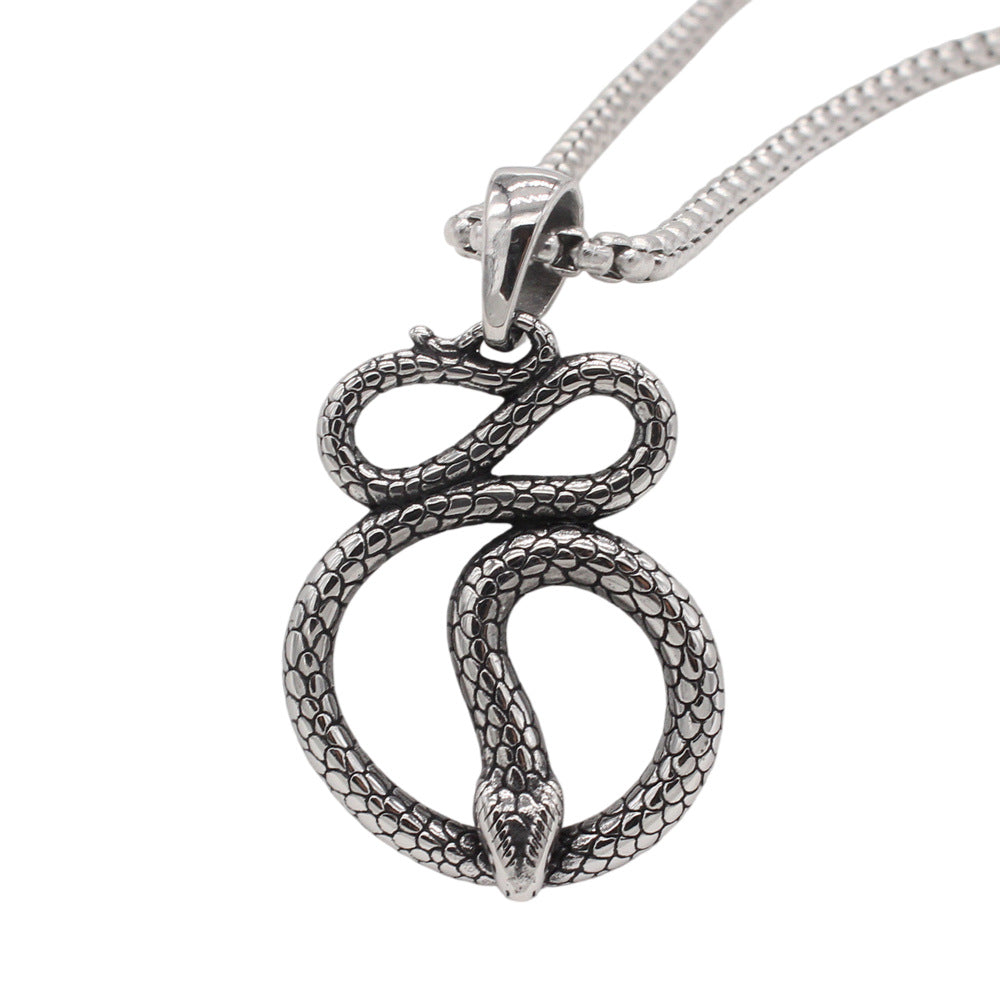 Planderful Jewelry Men's Snake Pendant In Titanium Steel European Retro Style Everyday Genie Collection