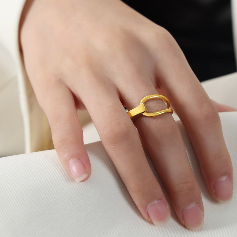 Chic Titanium Steel Gold-Plated Open Ring for Women