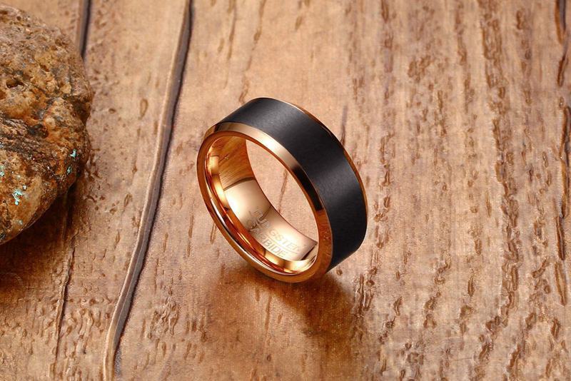 Tungsten Steel Manufacturer Tungsten Gold Ring 8MM Black Rose Gold Men's Jewelry