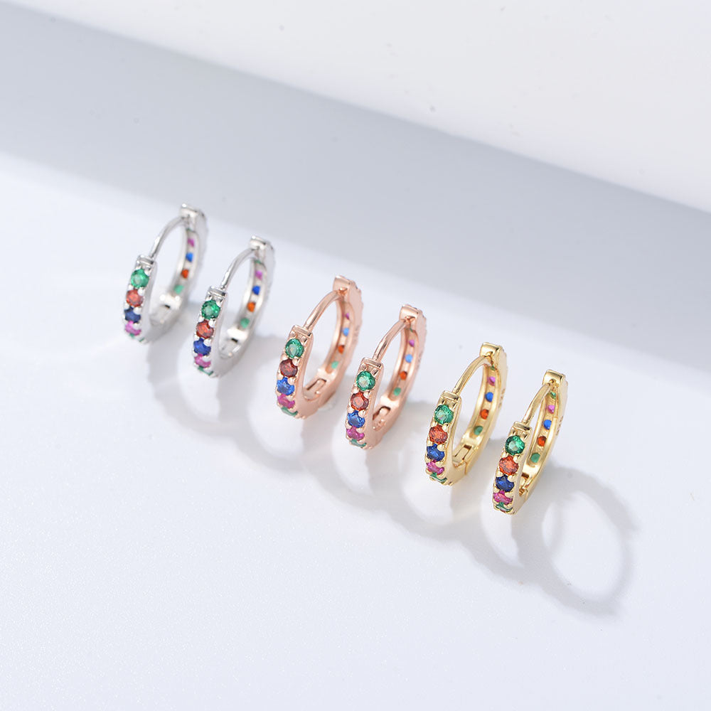 S925 Sterling Silver Colored Zircon Earrings, Ear Buckles, Style And Versatile Jewelry Earrings