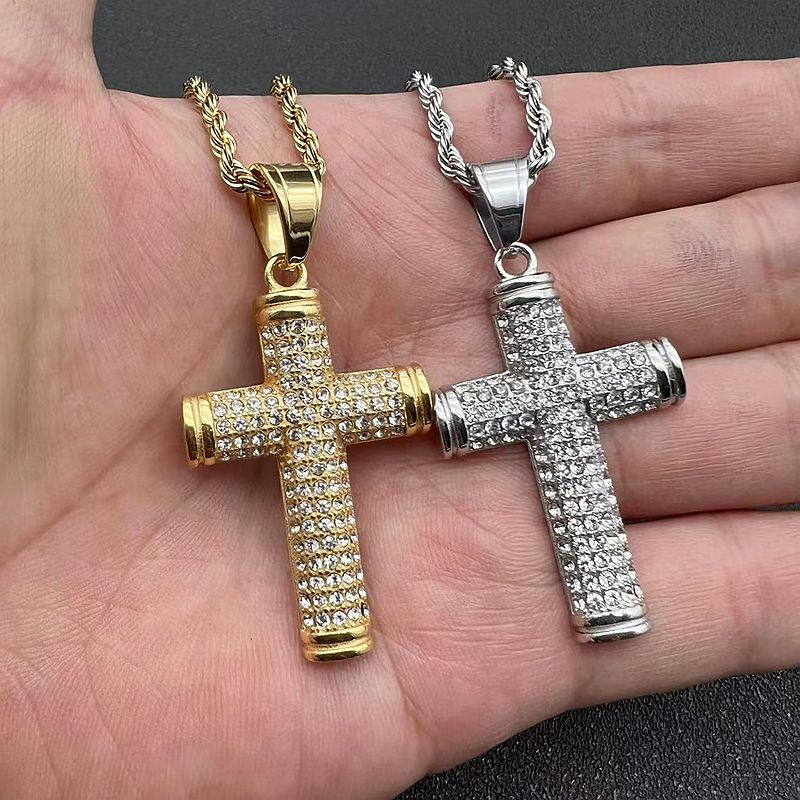 Planderful Everyday Genie Gold Plated Rhinestone Cross Necklace For Hip Hop Jewelry Fans Urban Style