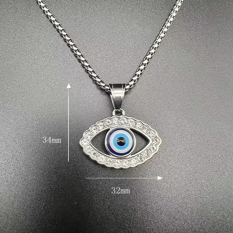 Steel Necklace - Statement Hip Hop Turkish Blue Eye Pendant