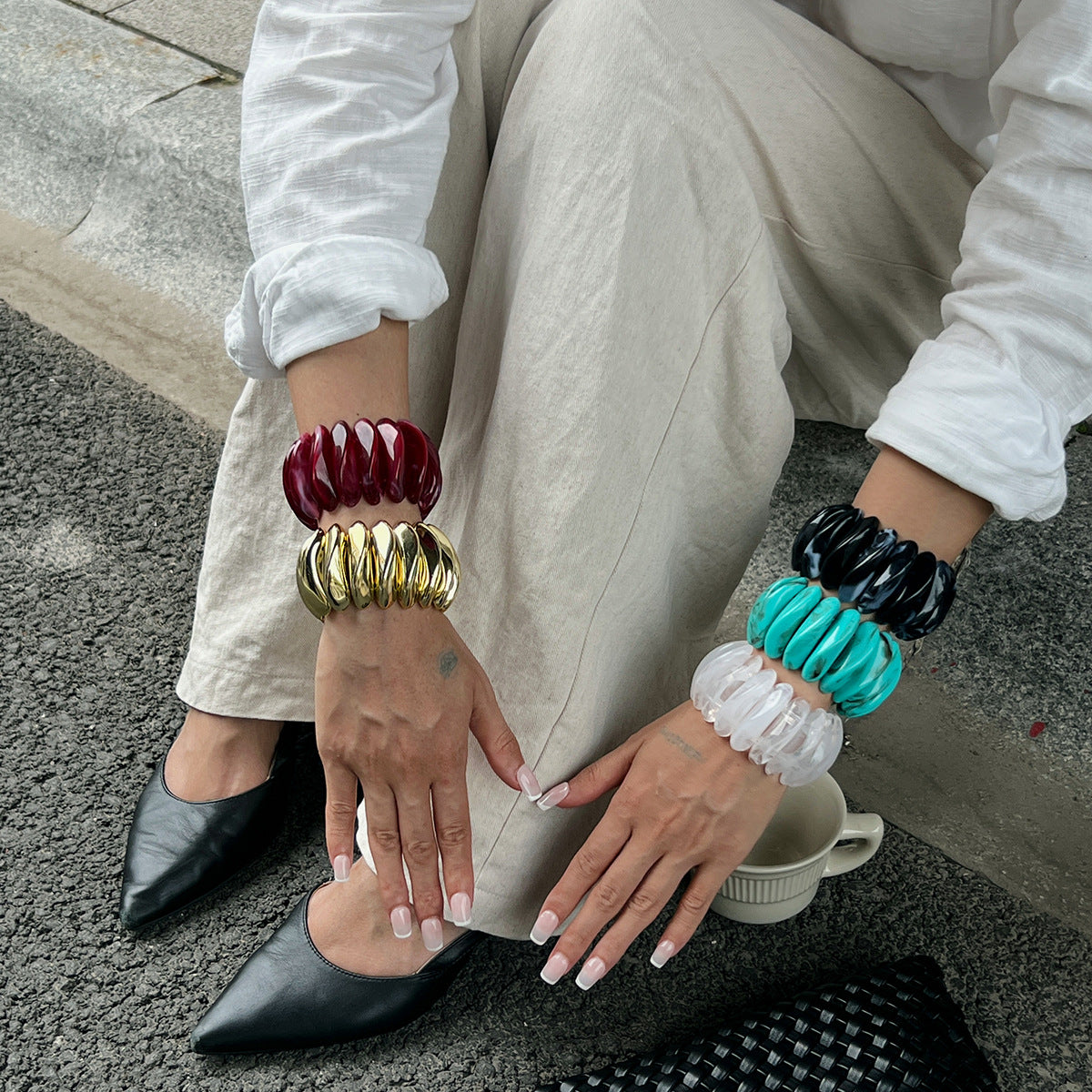 Planderful Vienna Verve Geometric Statement Bracelet For Women Bold Elastic Metal Jewelry