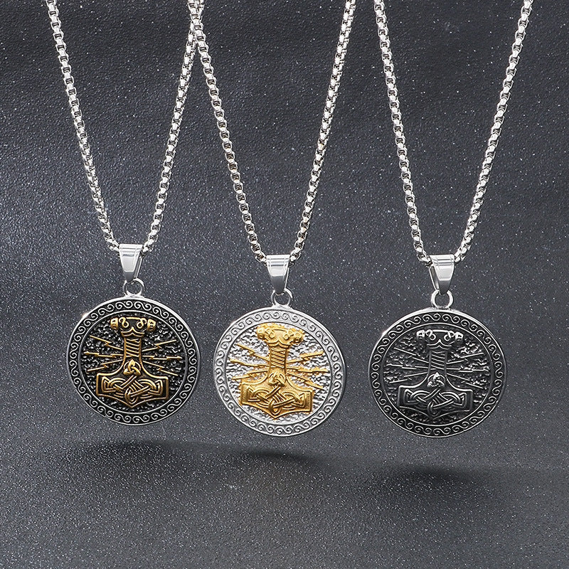 Planderful Viking Rune Pendant Double Sided Thor Hammer Men