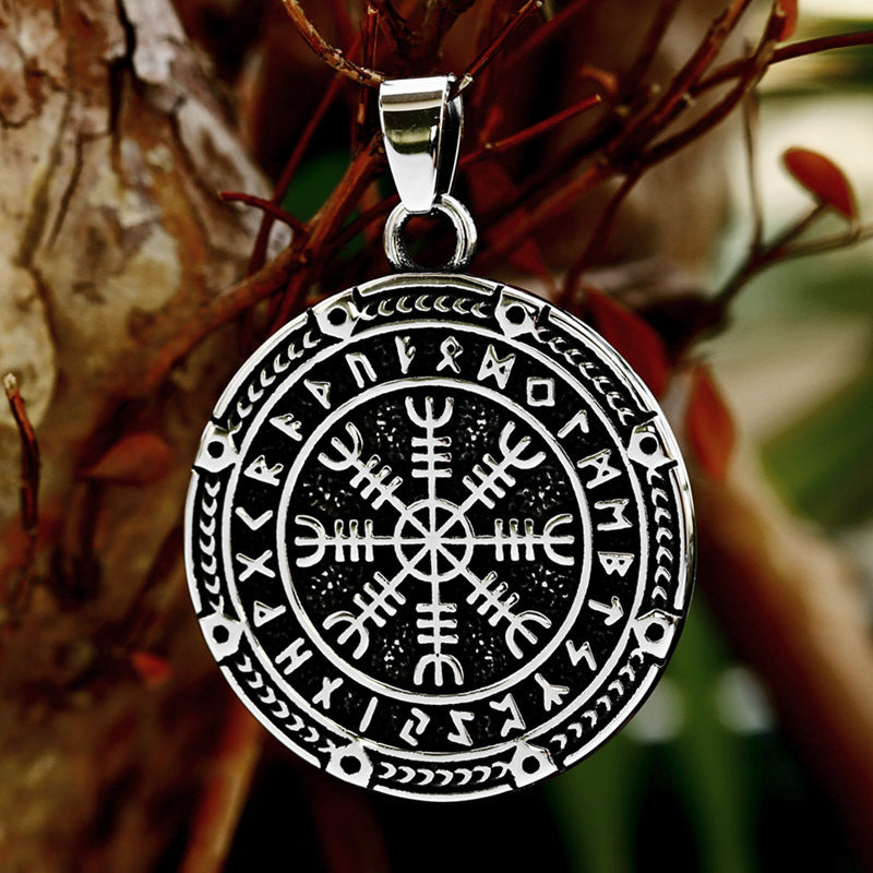 Viking-Inspired Nordic Stainless Steel Compass Pendant for Men - Wholesale Titanium Jewelry