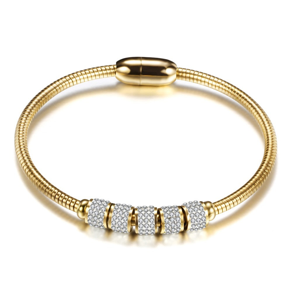 Planderful Stainless Steel Beaded Bracelet With Inlaid Zircon For Women Elegant Light Luxury