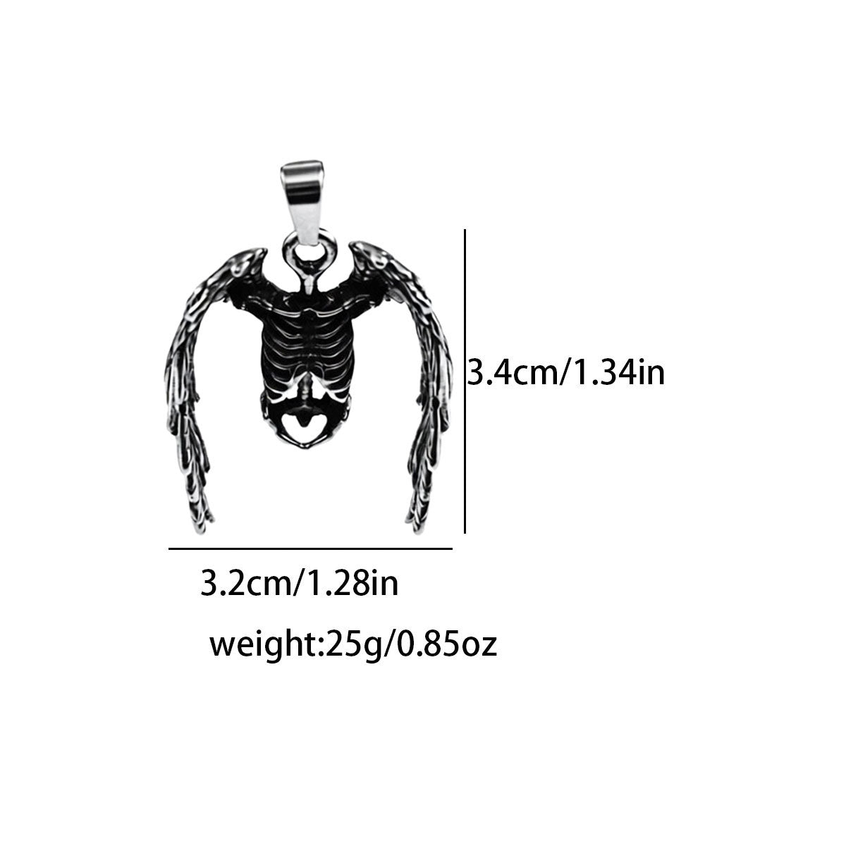 Half-Body Skull Wings Men's Stainless Steel Pendant Halloween Necklace