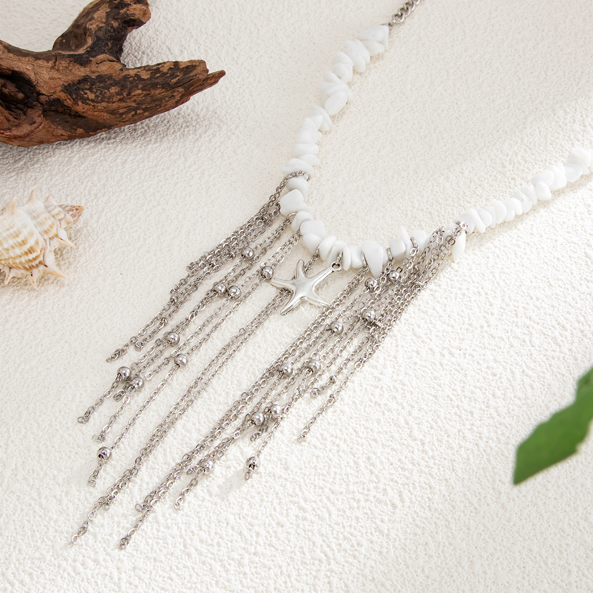 Star & Irregular Bead Fringe Necklace