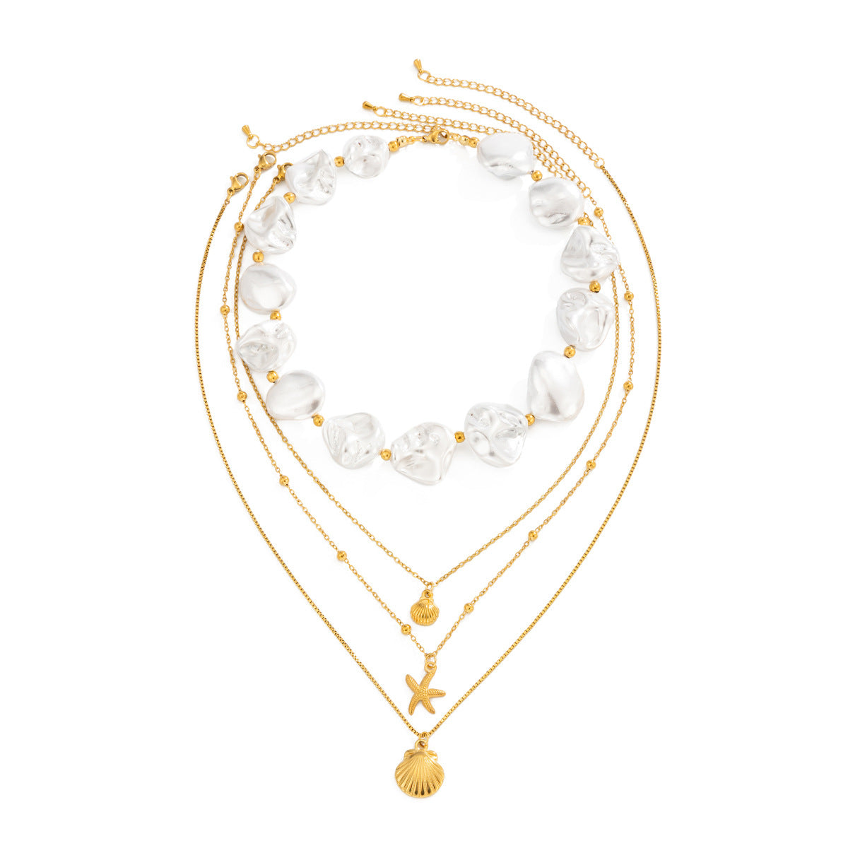 Ocean Special-Shaped Pearl Shell Beaded Necklace Starfish Stacked With Stainless Steel Thin