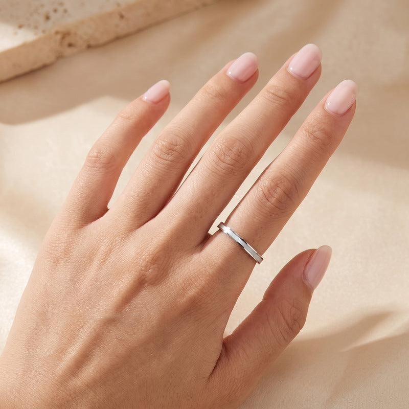 French Stacked Shell Plain Ring 2mm Embedded Fritillary Stainless Steel Women's