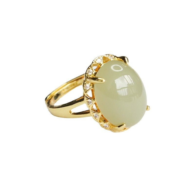 Qingshui Hetian Jade Claw-Set Ring