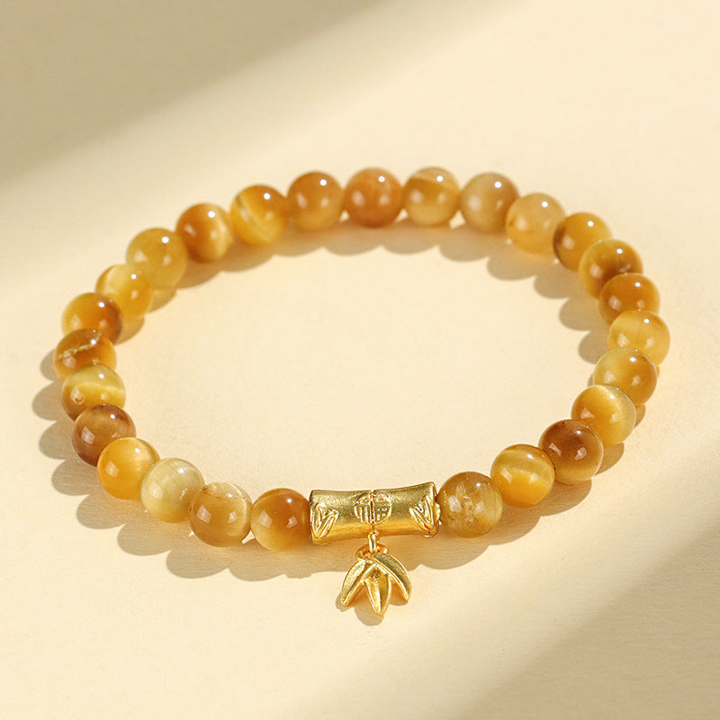 Golden Tiger Eye Bamboo & Fish Motif Bracelet