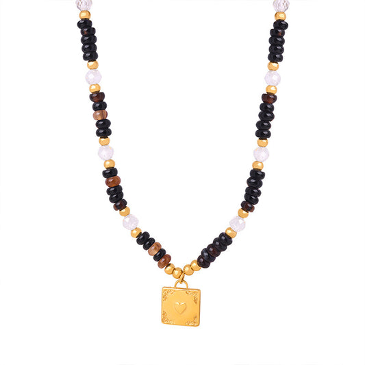 Handmade Black Agate and Tiger Eye Stone Pendant Necklace for Women