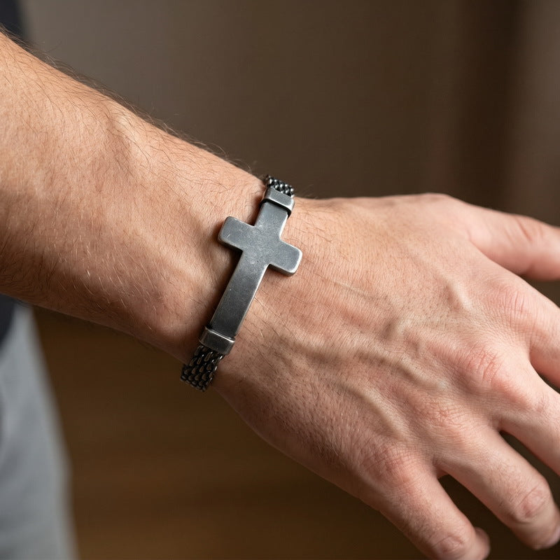 Strap Chain Bracelet – Street Shot Mesh Chain With Extension Chain Cross Curved Bar