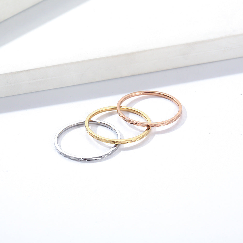 Planderful Titanium Steel Ring For Women 1mm Rhombus Stacked Minimalist Wedding Band Light Luxury Jewelry