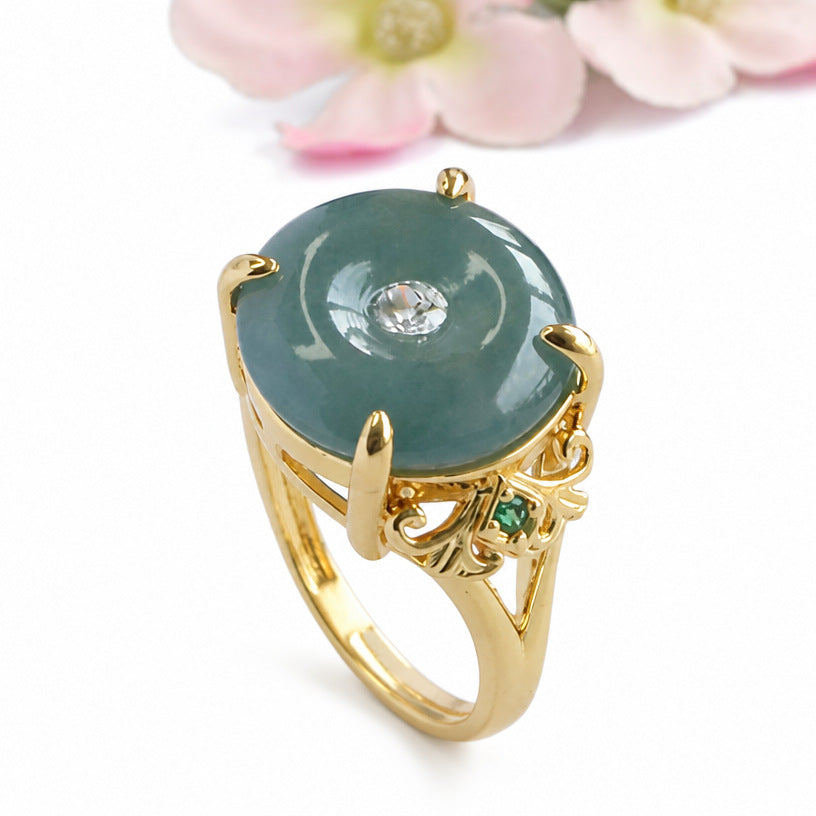 Blue-Water Jadeite Peace Buckle Ring