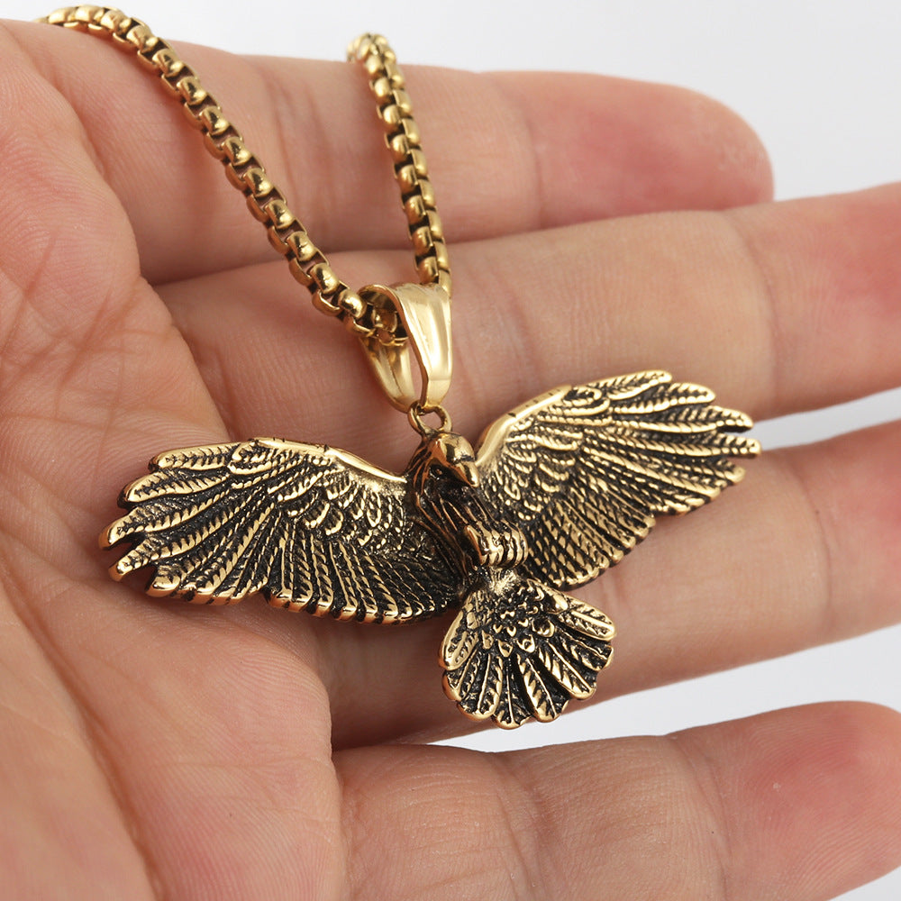 Titanium Steel Eagle Pendant Necklace for Men - Retro Punk Style European and American Design