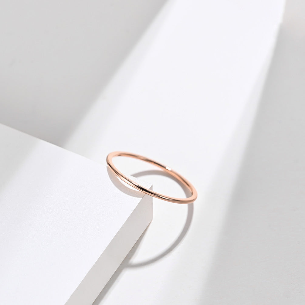 Japanese and Korean Style 1mm Three-Color Titanium Steel Female Tail Ring Elegant Rose Gold Daily Wear Jewelry