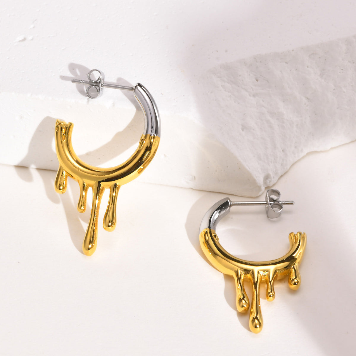 Two-Tone Molten Drip Hoop Earrings