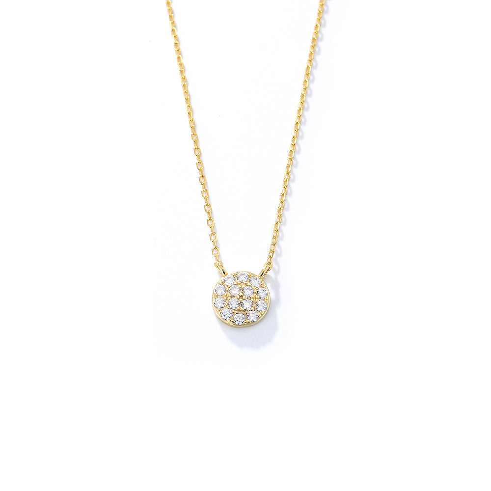 S925 Sterling Silver Classic Round Micro-Inlaid Zircon Pendant Necklace Amazon Hot-Selling Models