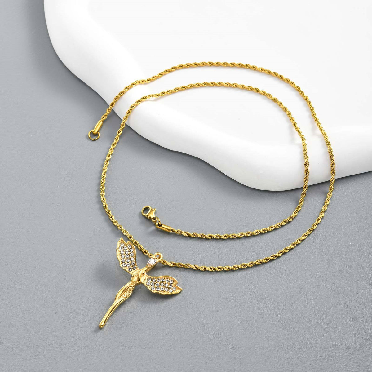 Angel Cross Necklace Stainless Steel Zircon Pendant – Religious Wind