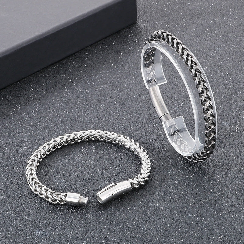 Planderful Men Stainless Steel Chain Bracelet Retro Style