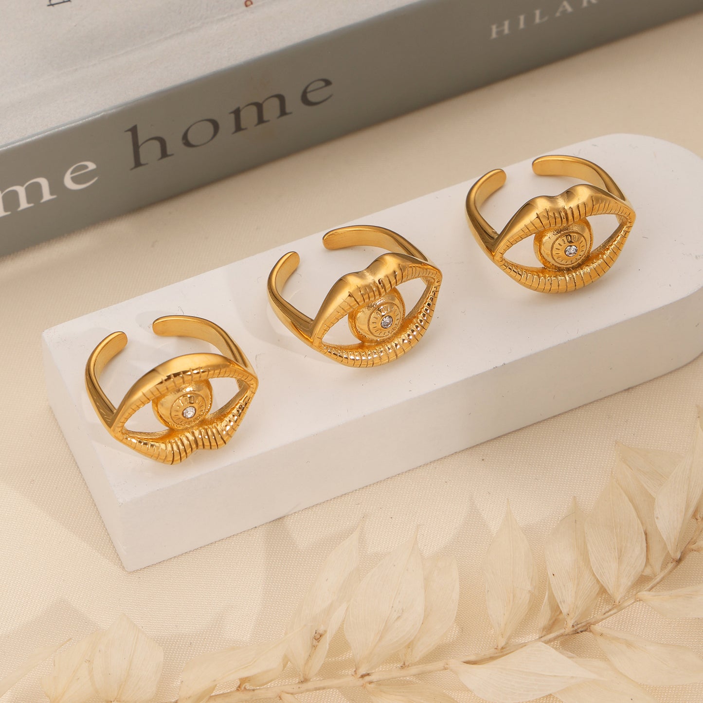 Golden Horus Eye Zircon Set Open Ring - Vintage Court Style Jewelry