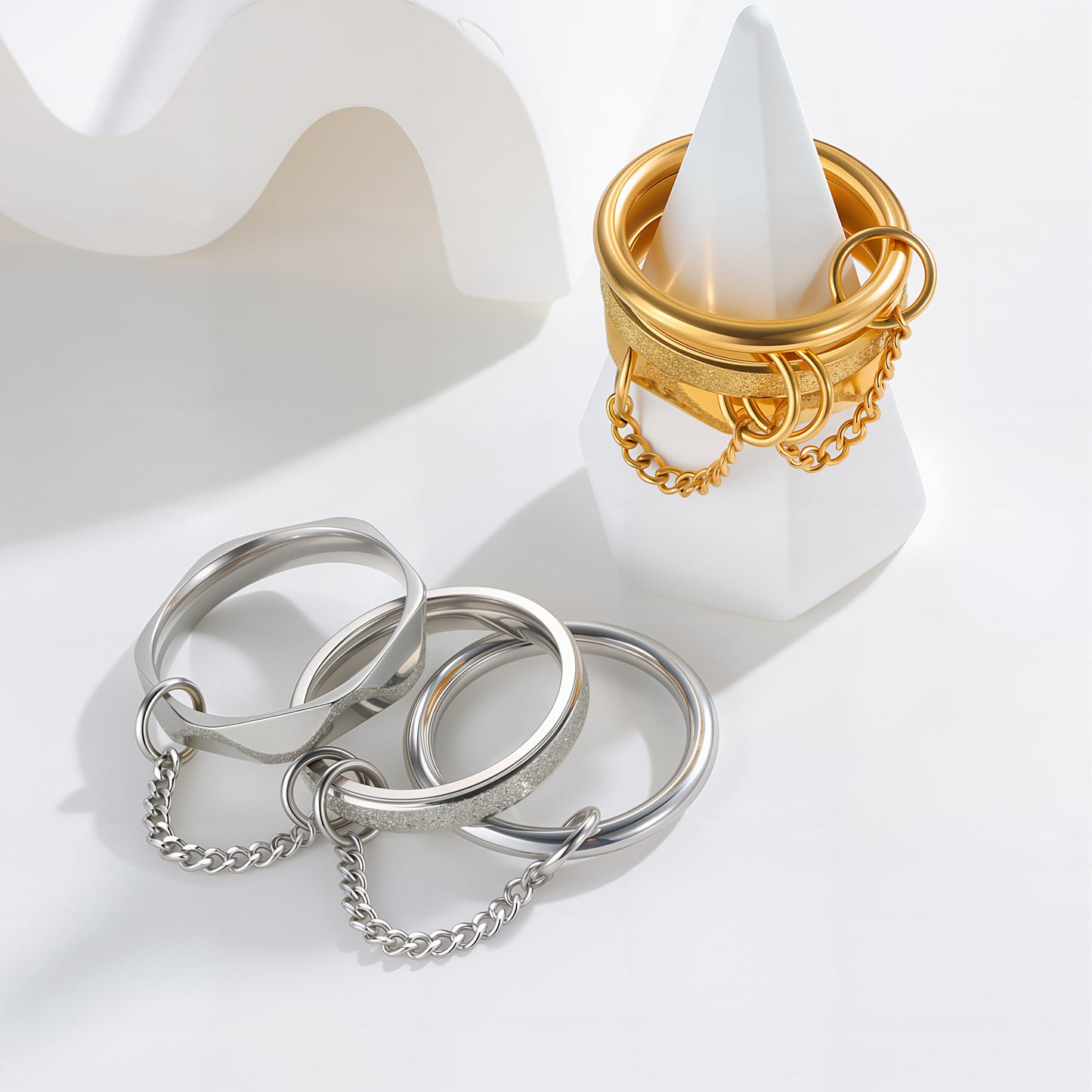 Planderful Stainless Steel Stacked Ring Unisex Jewelry