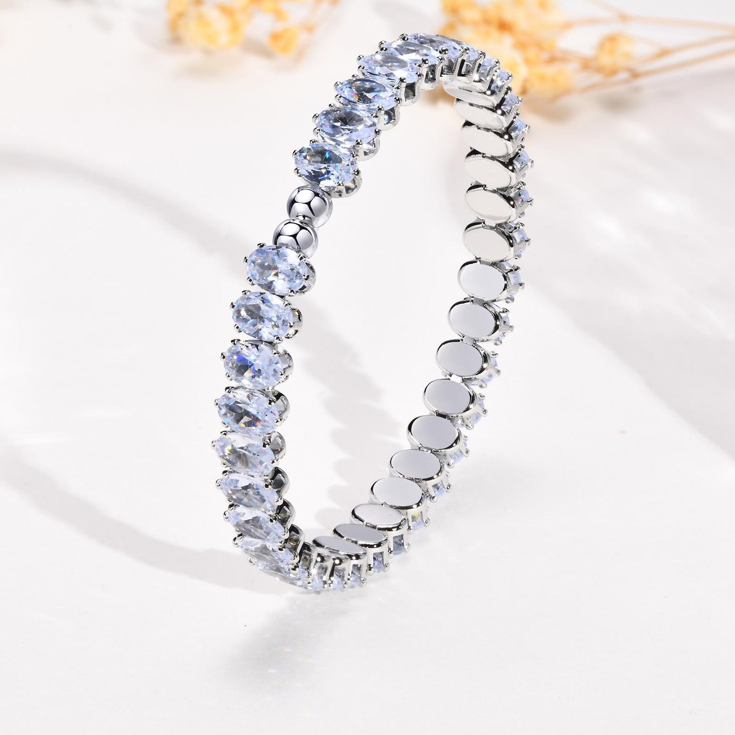 Openable Bracelet Female Gold Copper Colored Oval Zircon Jewelry Wholesale