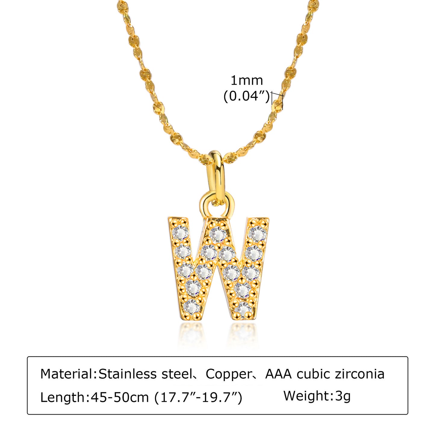 26 English Letter Stainless Steel Necklace Zircon Jewelry