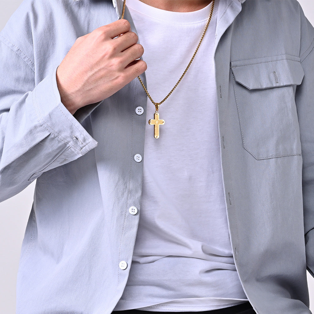 Planderful Titanium Cross Necklace Gold Plated Pendant For Everyday Wear Unisex Timeless Christian Gift