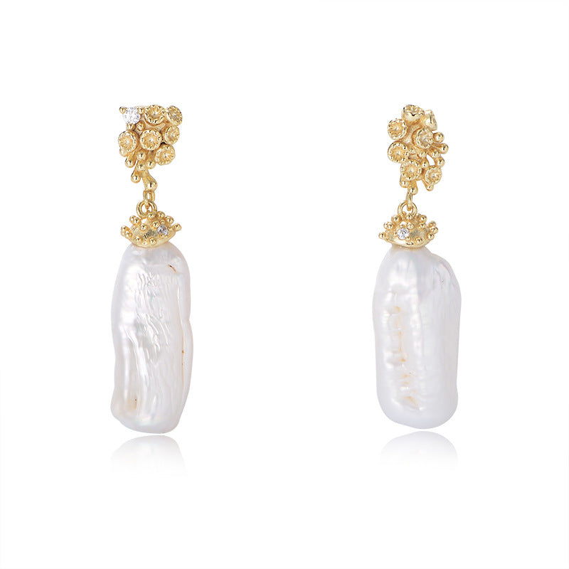 S925 Sterling Silver Natural Baroque Pearl Earrings Creative Irregular Freshwater Special-Shaped Beads Long