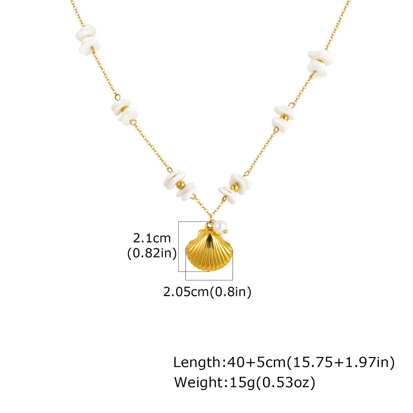 Seaside Summer Small Fresh Ocean Wind Stainless Steel White Shell Square Piece Metal Necklace