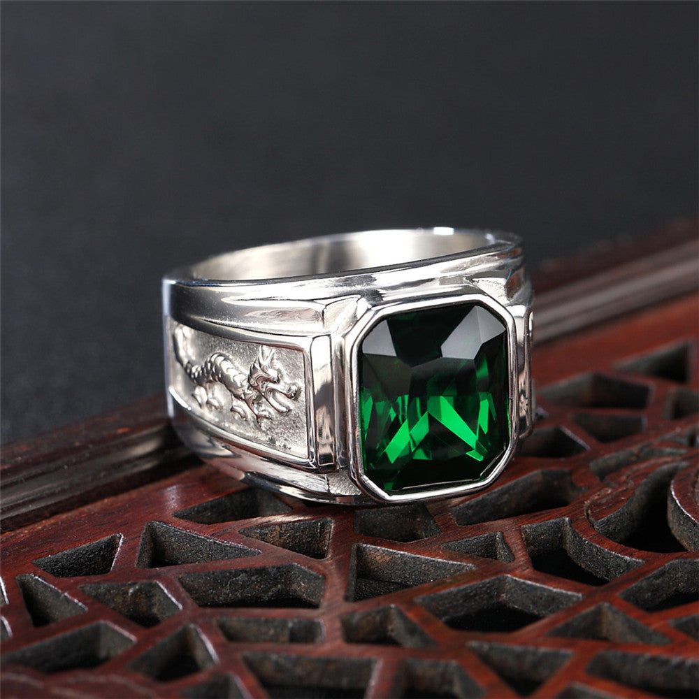 Personalized Retro Double Dragon Zircon Ring Titanium Steel Unisex Protection For Men Women Planderful