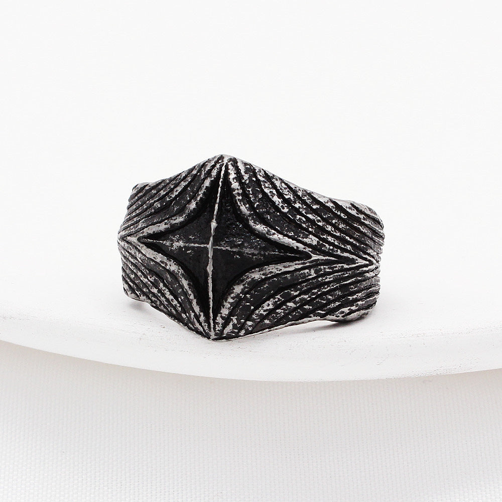 European and American Retro Gothic Style Titanium Steel Men's Ring with Dark Cross Skeleton Design