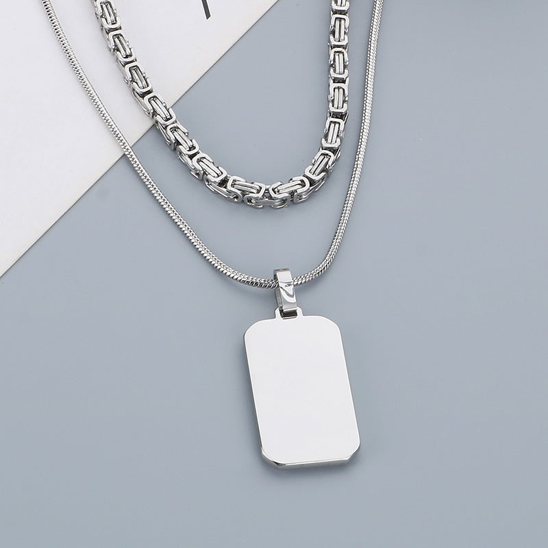 Trendy Emperor Chain Square Titanium Steel Necklace Men's Double-Layer Stacked Stainless Steel Military