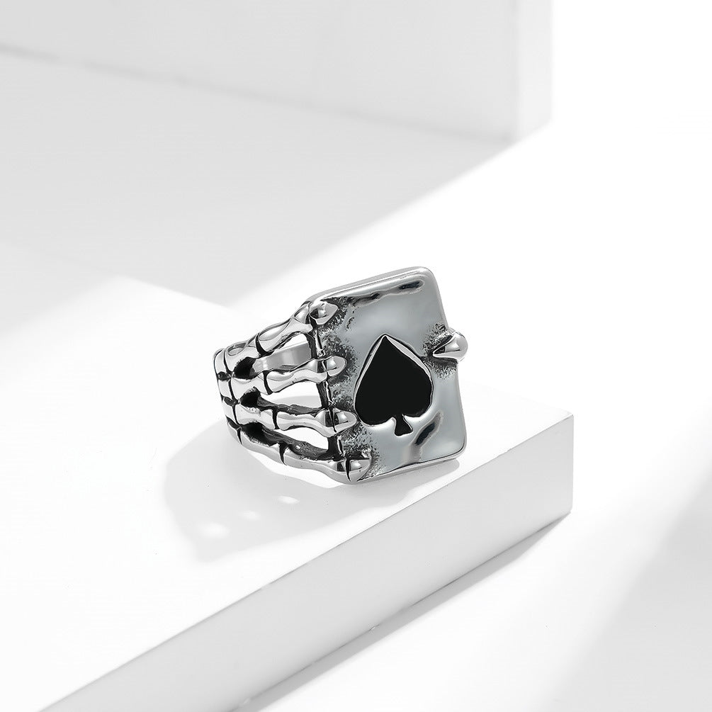 European And American Style Skull Hand Spade Ring For Men