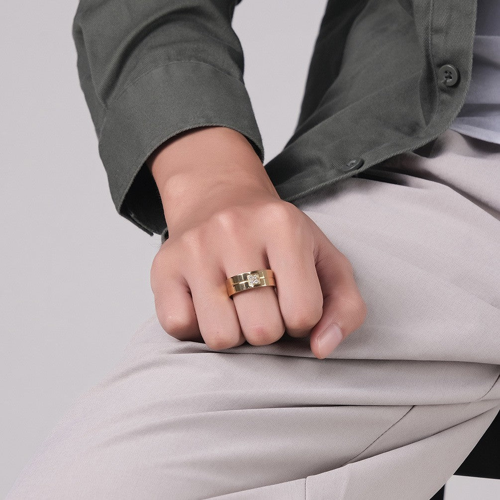Planderful Zircon Inlaid Titanium Steel Ring Unisex Gift For Couples Wedding Proposal