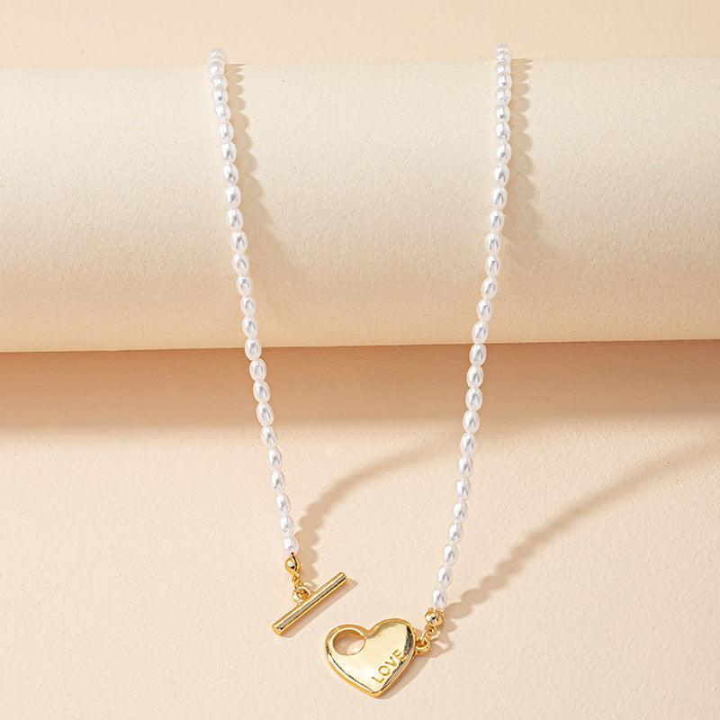 Elegant Pearl Heart Letter Necklace with OT Buckle for Women