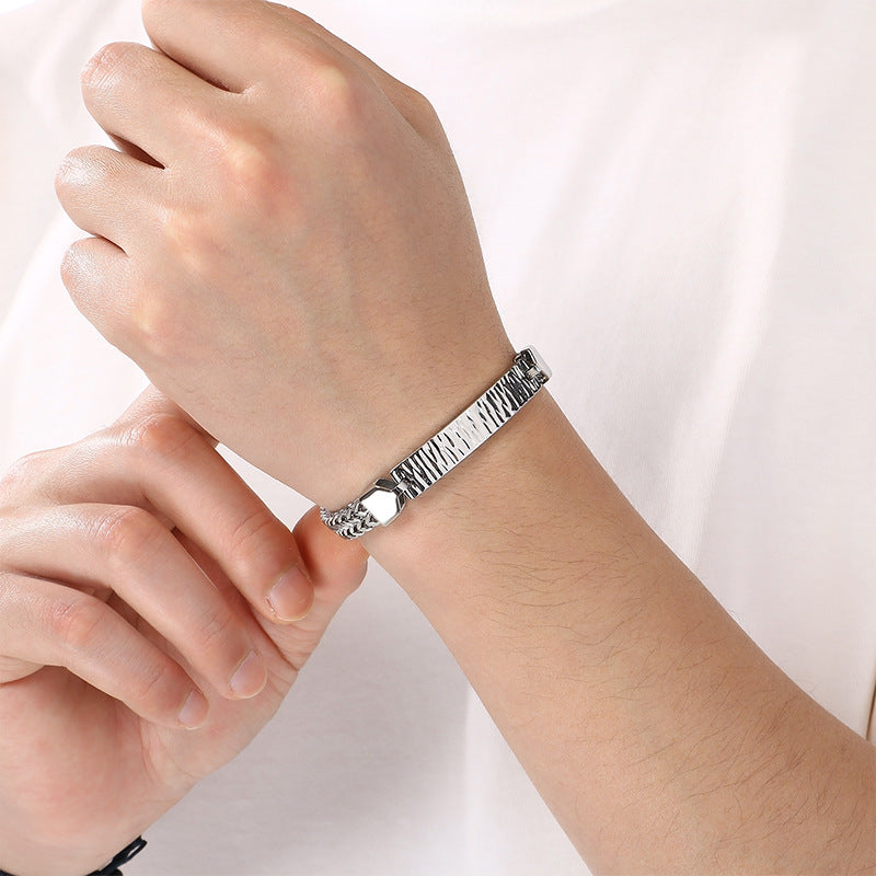 Style Titanium Steel Front & Back Chain Bracelet – Stainless Steel Curved Bar