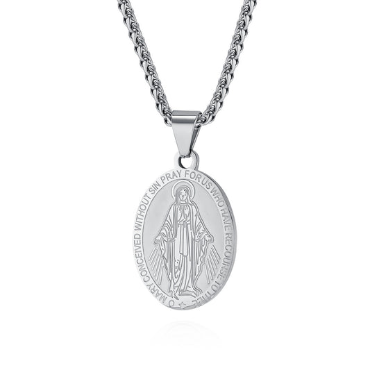 Steel Necklace – Elegant Everyday Saint Pendant