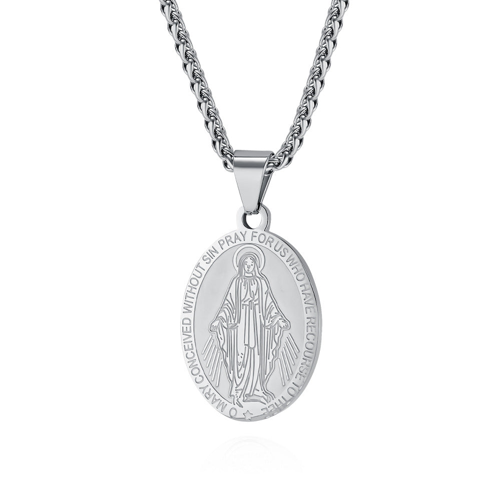 Patron Saint Archangel Oval Medal Pendant Titanium Steel Unisex Necklace By Planderful Everyday Genie Protection Gift