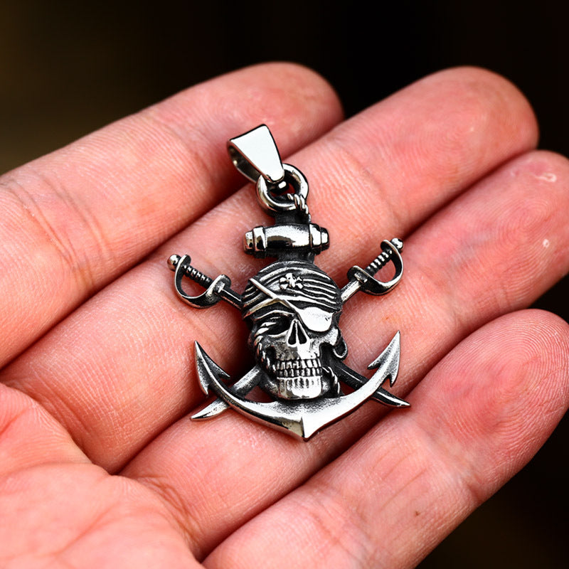 Nordic Viking Ship Anchor Titanium Steel Pendant – Stainless Steel Skull Pendant Necklace
