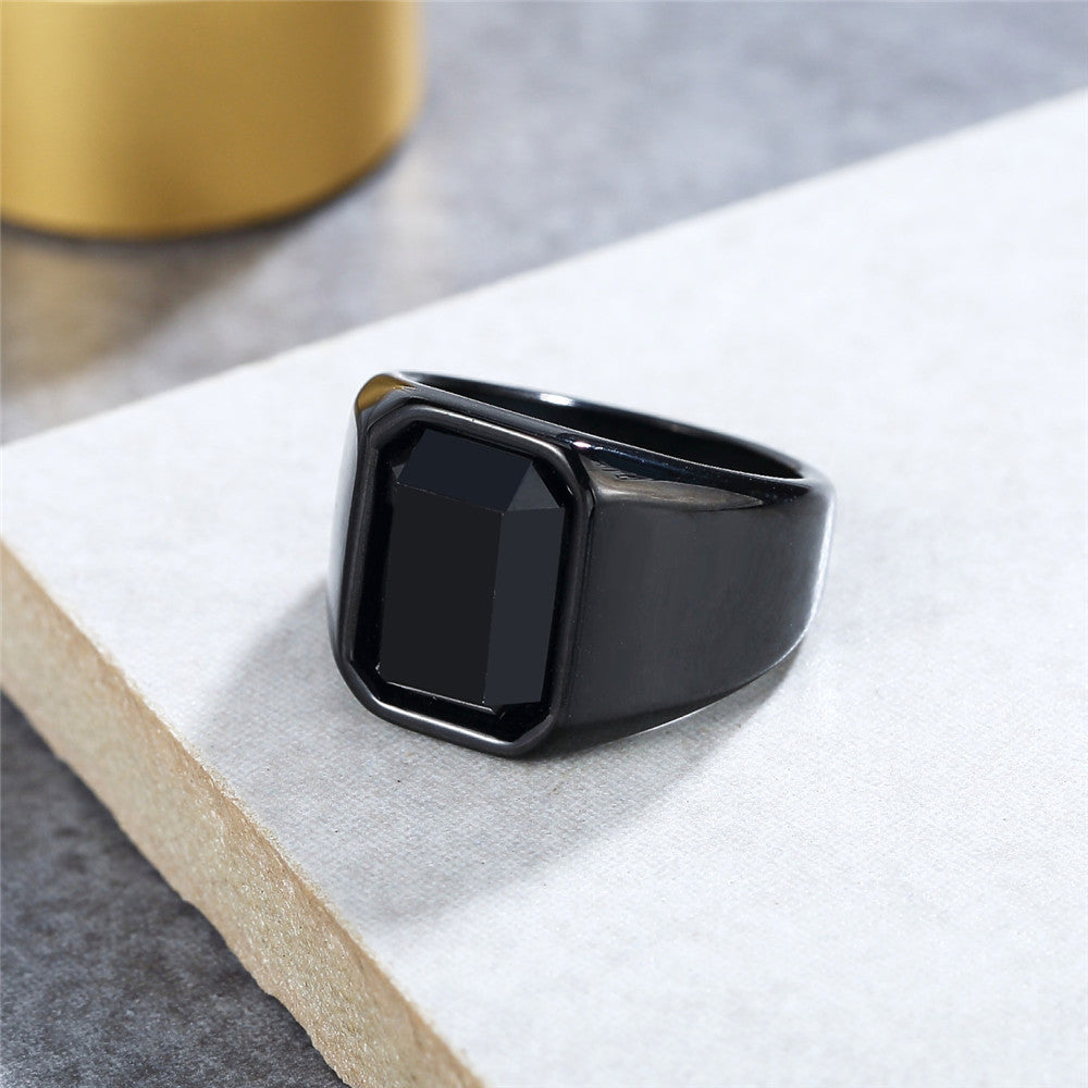 Rectangular Zircon Titanium Steel Ring For Unisex Wear Bold Statement Design By Planderful