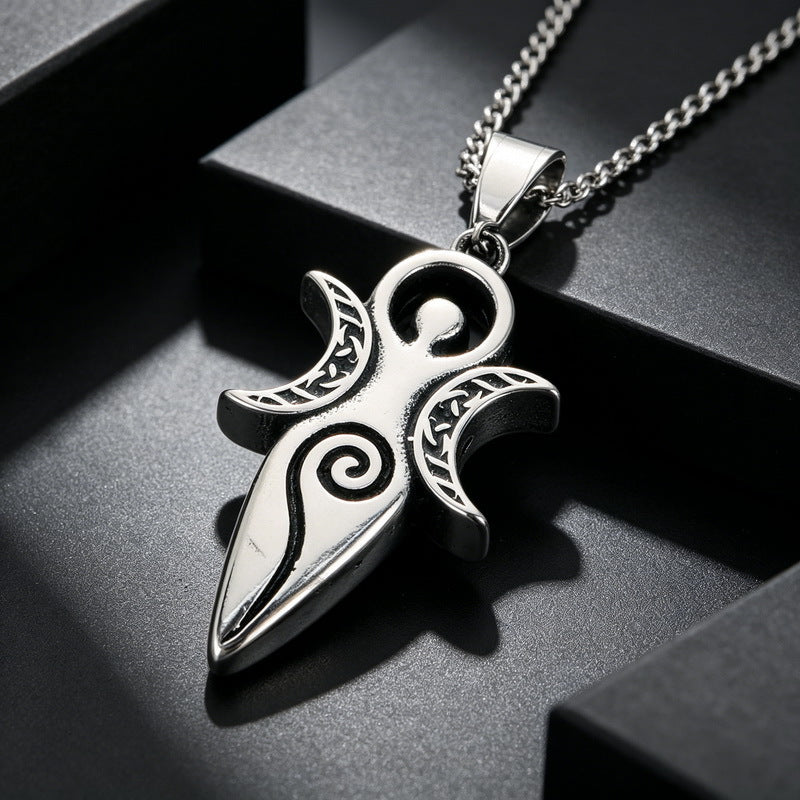 Primitive Tribe Moon Muse Totem Pendant Vintage Gothic Thorns Cross Element Stainless Steel Necklace