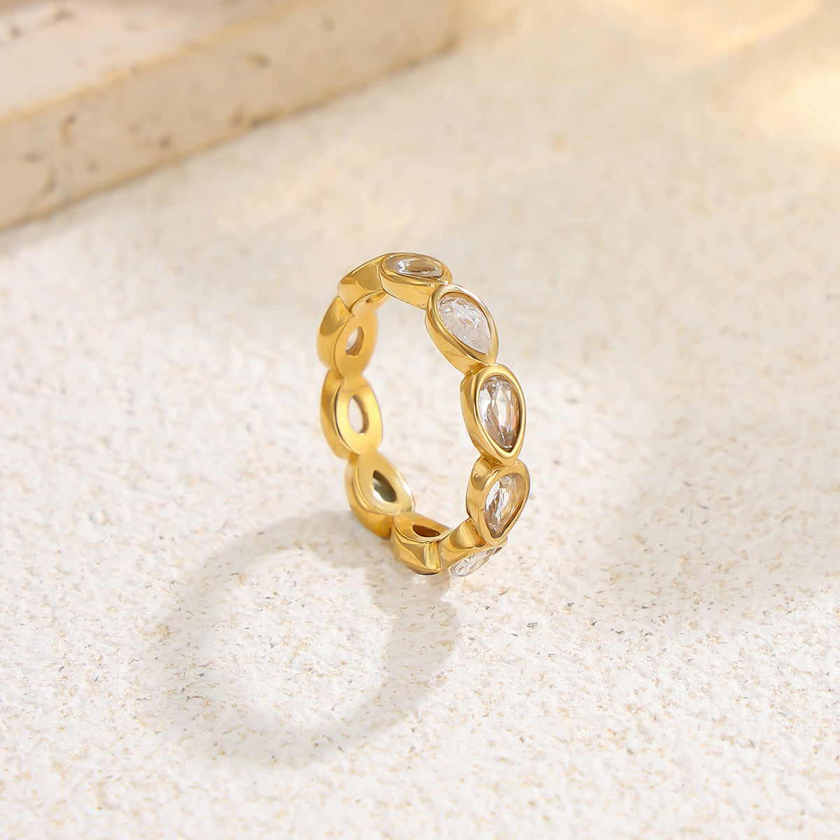 Planderful Zircon Ring For Women Geometric Round Inlay Stainless Steel Statement