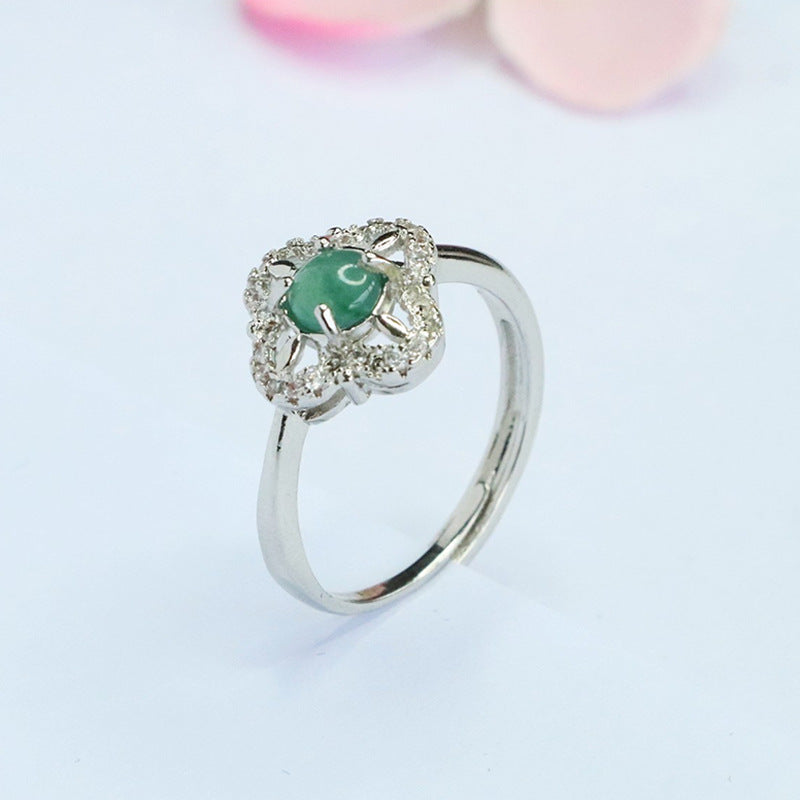 Blue-Water Jadeite Clover Ring