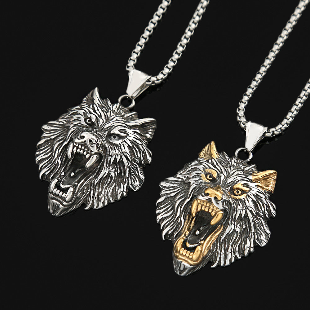 Nordic Hip-Hop Stainless Steel Viking Wolf Head Necklace
