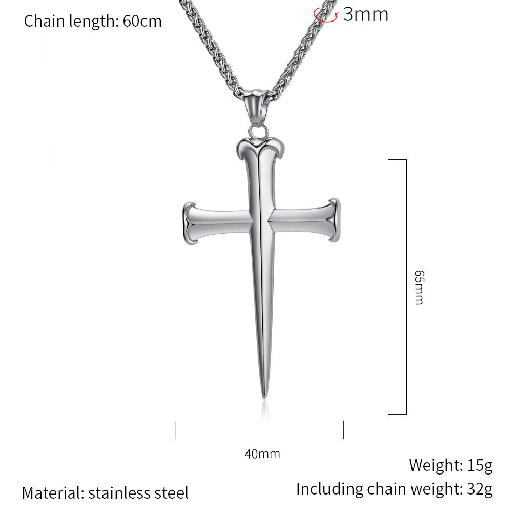 Cross Pendant Necklace Stainless Steel Nail Design Unisex Urban Hip Hop Style Planderful Everyday Genie Trendsetting