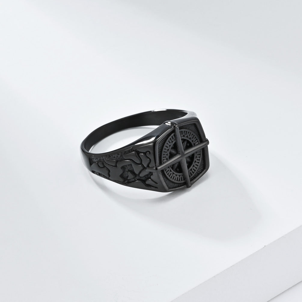 Planderful Compass Ring Stainless Steel Nordic Retro Pirate Sailing Style for Men Bold Niche Jewelry